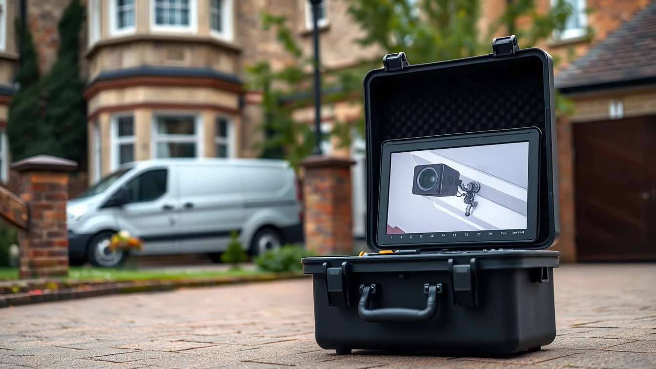 CCTV drain survey monitor on residential driveway — pre-purchase drain surveys for home buyers